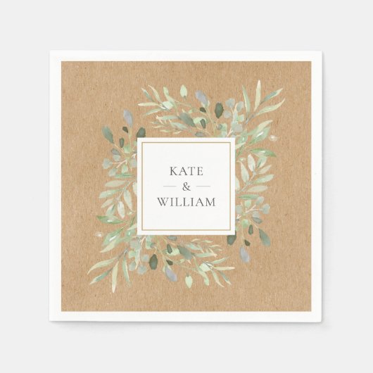 水の色の緑離れの素朴Kraft結婚's スタンダードカクテルナプキン (正面)