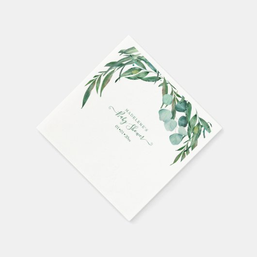 水の色の緑、ユーカリ赤ちゃんシャワー スタンダードカクテルナプキン (角)