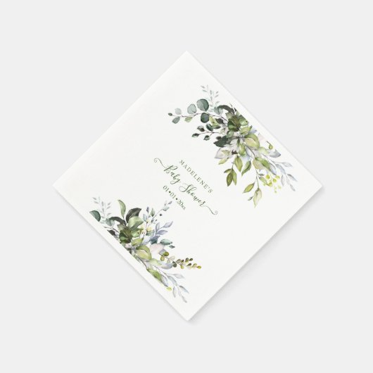 水の色の緑、ユーカリ赤ちゃんシャワー スタンダードカクテルナプキン (角)