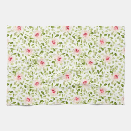 水の色の緩い表現豊かな夏のフローラ キッチンタオル (横)