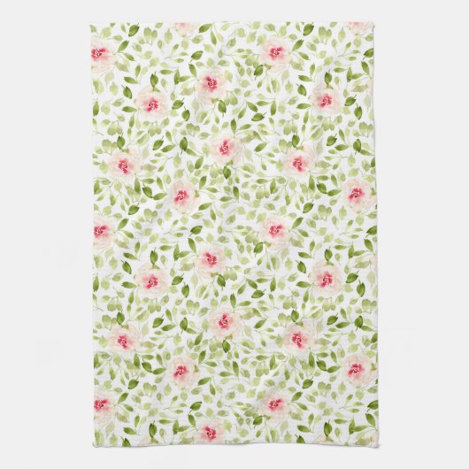 水の色の緩い表現豊かな夏のフローラ キッチンタオル (縦)