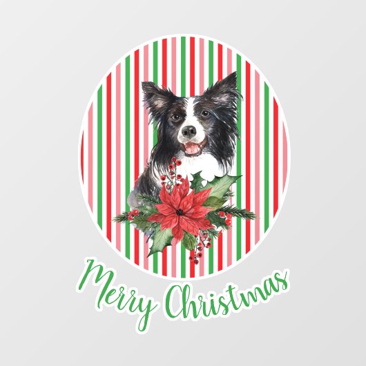 水の色の縁どコリーとポインセチアカスタム ウィンドウサイン (シート)