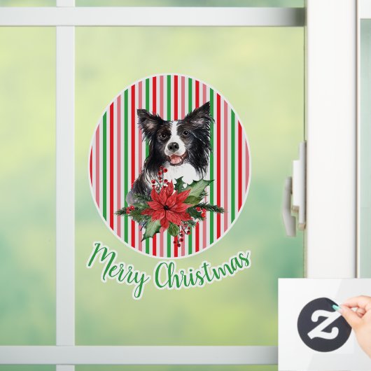 水の色の縁どコリーとポインセチアカスタム ウィンドウサイン (ホーム)