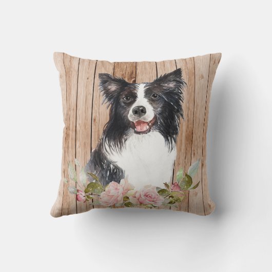 水の色の縁どコリーと花 クッション (裏面)