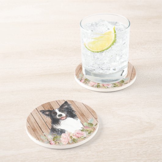 水の色の縁どコリーと花 コースター (側面)