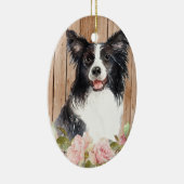 水の色の縁どコリーと花 セラミックオーナメント (右)