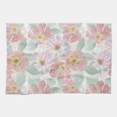 水の色の繊細な花。 キッチンタオル (横)