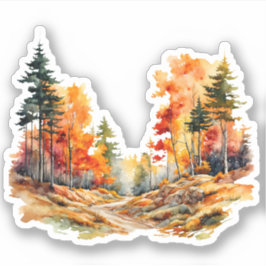 水の色の美しい森の秋 シール