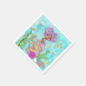 水の色の美しい茶色のリトルマーメイド誕生日 スタンダードカクテルナプキン (角)