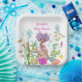 水の色の美しい茶色のリトルマーメイド誕生日 ペーパープレート (パーティー)