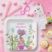 水の色の美しい茶色のリトルマーメイド誕生日 ペーパープレート (パーティー)