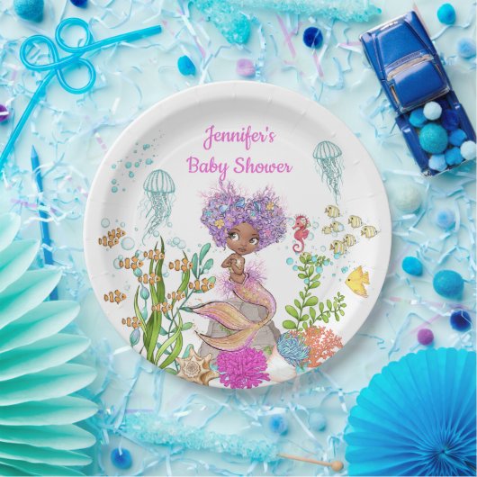 水の色の美しい茶色のリトルマーメイド誕生日 ペーパープレート (パーティー)