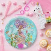 水の色の美しい茶色のリトルマーメイド誕生日 ペーパープレート (パーティー)