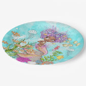 水の色の美しい茶色のリトルマーメイド誕生日 ペーパープレート (アングル)