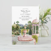 水の色の美的な庭の赤エレガントちゃんシャワー 招待状 (スタンド正面)