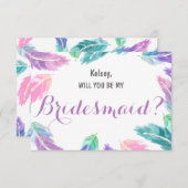 水の色の羽あなたは私のブライドメイド 招待状 (正面/裏面)