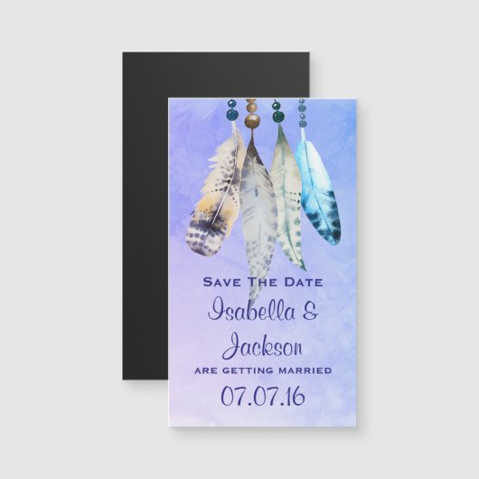 水の色の羽とビーズ日付を保存 (正面/裏面)