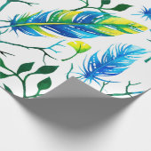水の色の羽と葉柄 ラッピングペーパー (角)