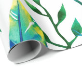 水の色の羽と葉柄 ラッピングペーパー (ロールコーナー)