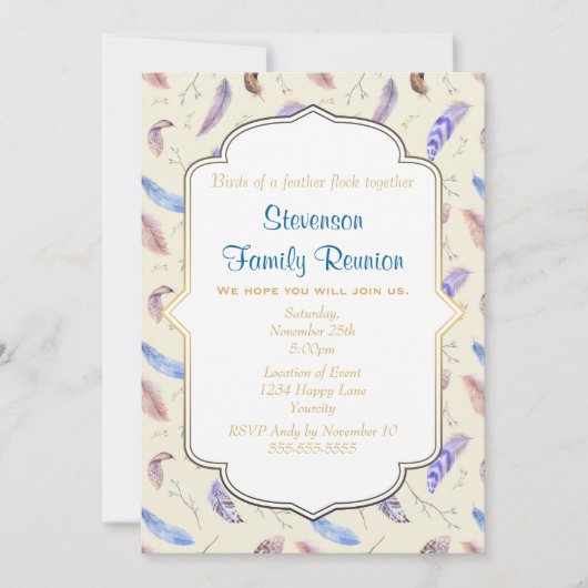 水の色の羽と離れファミリー懇親会 招待状 (正面)