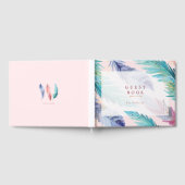 水の色の羽シックなボヘミアンガールベビーシャワー ゲストブック (全面)