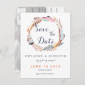 水の色の羽ボヘ素朴ミアン日付を保存 案内ポストカード (正面/裏面)