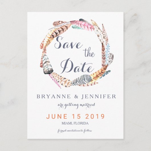 水の色の羽ボヘ素朴ミアン日付を保存 案内ポストカード (正面)