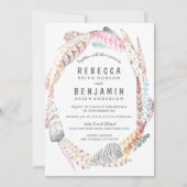 水の色の羽ボヘ素朴ミアン結婚式の招待 招待状 (正面)