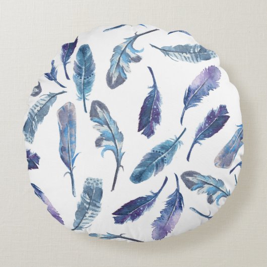 水の色の羽:シームレスな風通しのパターン。 ラウンドクッション (正面)