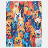 水の色の色彩の鮮やかドッグコラージュ フリースブランケット (正面)