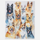 水の色の色彩の鮮やかドッグコラージュ フリースブランケット (正面)