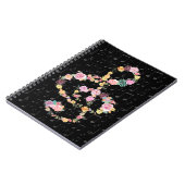 水の色の花の音楽トレブルクレフ、 音符記号オン黒 ノートブック (左側)