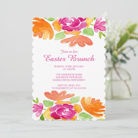 水の色の花イースターディナーパーティの招待状 招待状 (スタンド正面)