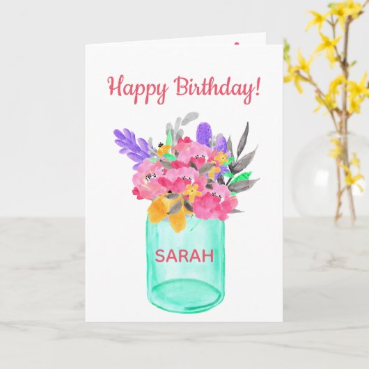 水の色の花束を瓶に。 カード (黄色い花)