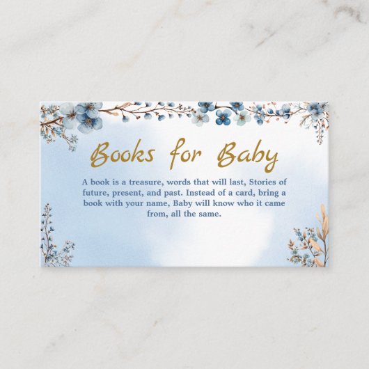 水の色の花枝の赤ちゃんシャワー用の本 エンクロージャーカード (正面)