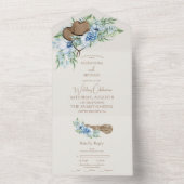 水の色の花模様ウェスタンカウボーイハット結婚ズ オールインワン招待状 (内側)