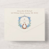 水の色の花模様ウェスタンカウボーイハット結婚ズ オールインワン招待状 (裏面)