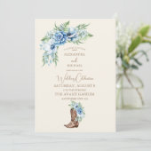 水の色の花模様ウェスタンカウボーイブーツ結婚ズ 招待状 (スタンド正面)
