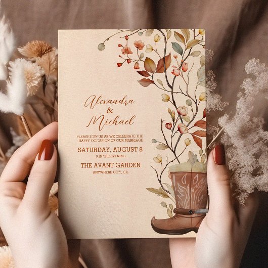 水の色の花模様ウェスタンカウボーイブーツ結婚ズ 招待状