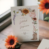 水の色の花模様ウェスタンカウボーイブーツ結婚ズ 招待状