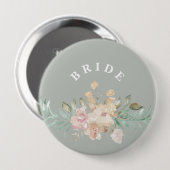 水の色の花模様素朴オンセージ緑の花嫁 缶バッジ (正面&裏面)