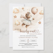 水の色の茶色のアイボリーテディベアの女の子が心を待つ 招待状 (正面)