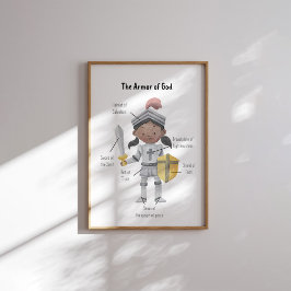 水の色の茶色の肌の女の子の神の鎧プリント ポスター