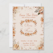 水の色の茶色の花の日付招待状を保存 招待状 (正面)