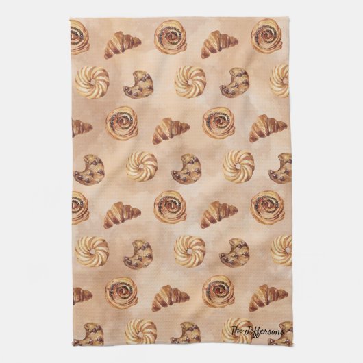 水の色の菓子パティスリー食品ブランチ キッチンタオル (縦)