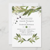水の色の葉の緑の結婚リハーサルディナー 招待状 (正面)