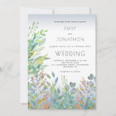 水の色の葉シーガラスほこりっぽいブルー結婚ズ 招待状 (正面)