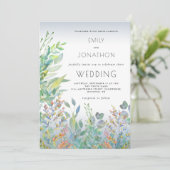 水の色の葉シーガラスほこりっぽいブルー結婚ズ 招待状 (スタンド正面)