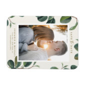 水の色の葉植物性アイボリー日付を保存 マグネット (横)