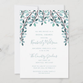 水の色の葉植物性ブライダルシャワー 招待状
